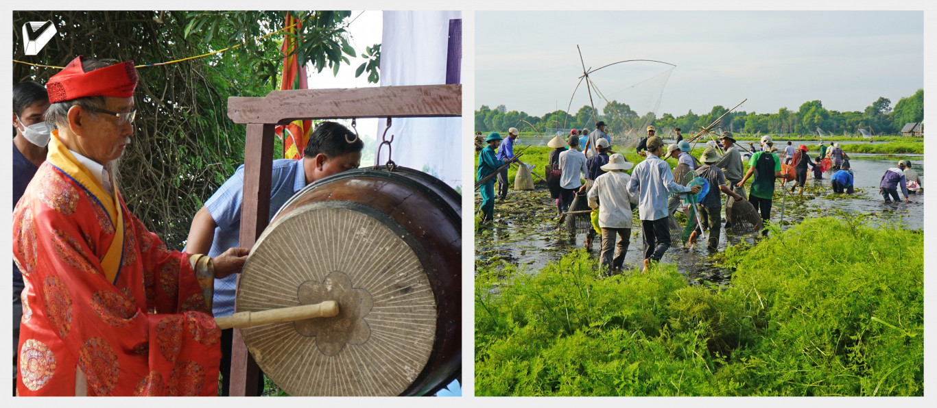 Sau tiếng trống khai hội, người dân nô nức tham gia ''phá trằm''